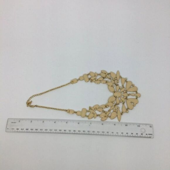 Aldo Beige Enamel Goldtone Bib Statement Necklace 15" - Picture 5 of 5
